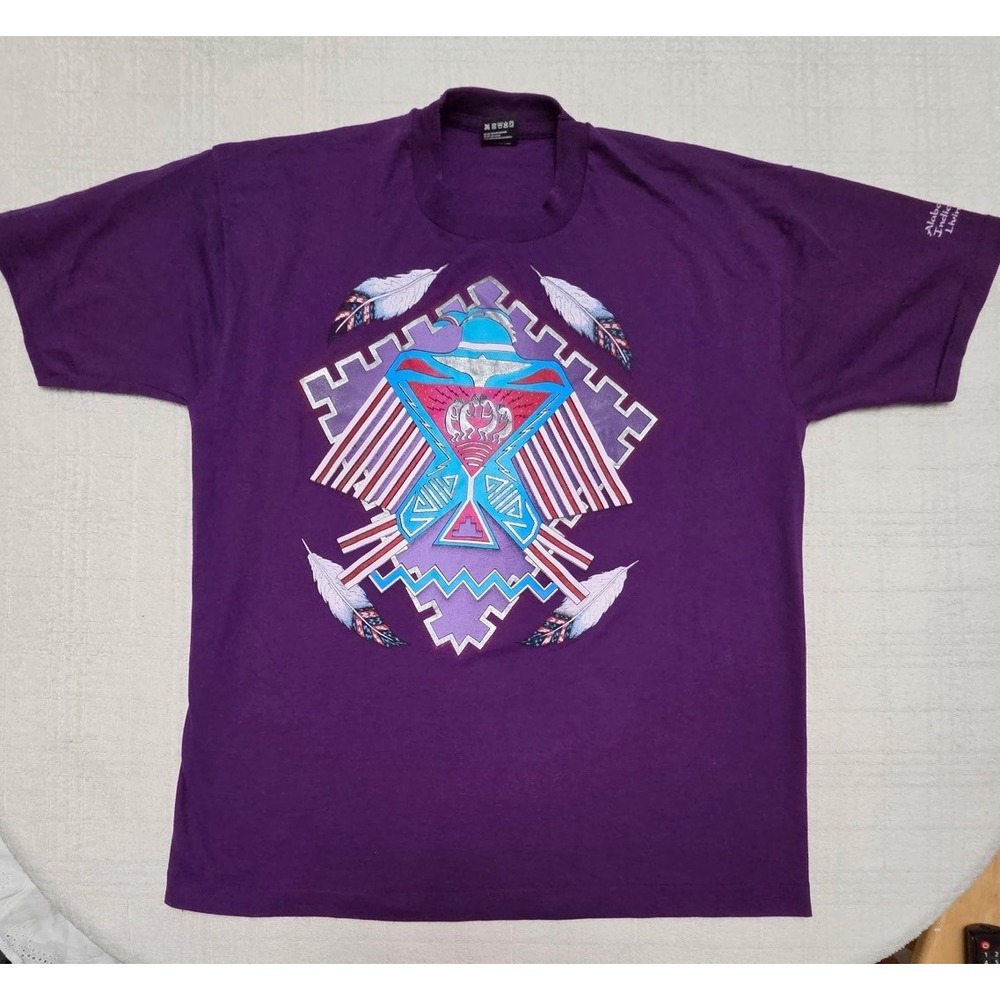 Vintage 90s Native American T Shirt Men's XL Single Stitch Purple Best